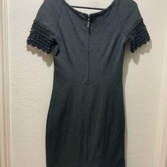 Blumarine Y2K Gray Bodycon Crochet Bead Trim Dress 40 Italy Runway Wool Stretch - Picture 7 of 12